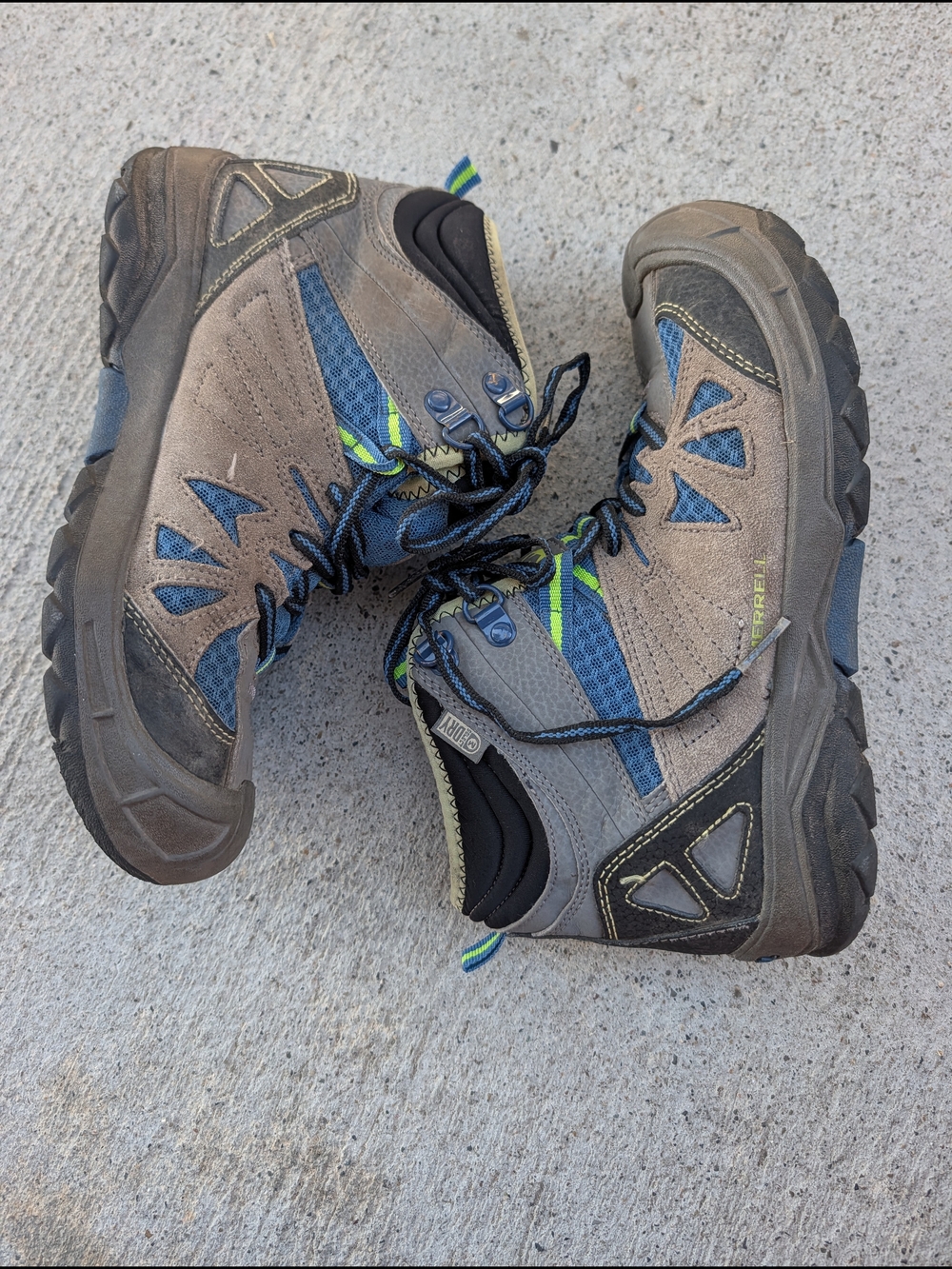 Kids Trail Hiking Boots - Blue & Gray- Capra Mid Waterproof Boys 3.5m Leather - Picture 3 of 6